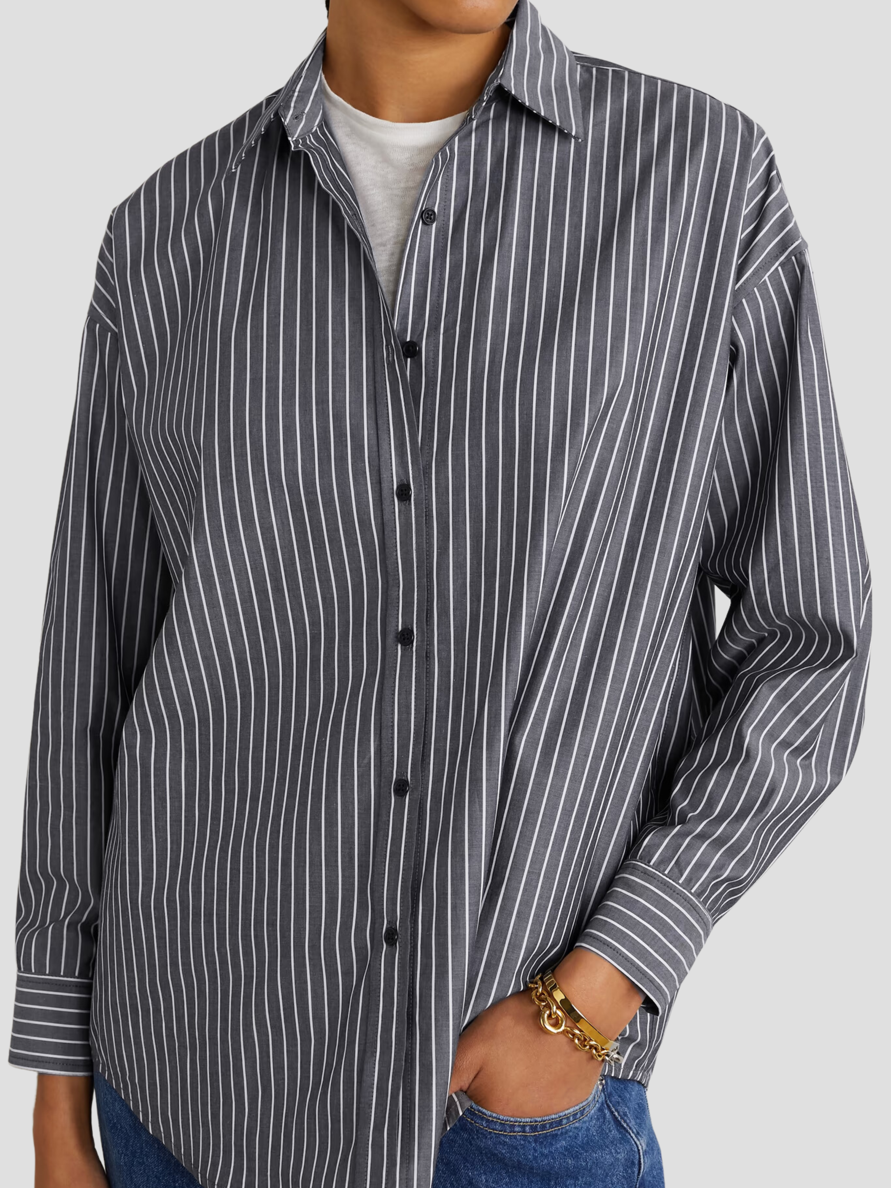 Mael Oversized Shirt in Black & White Stripe,NILI LOTAN,- Fivestory New York