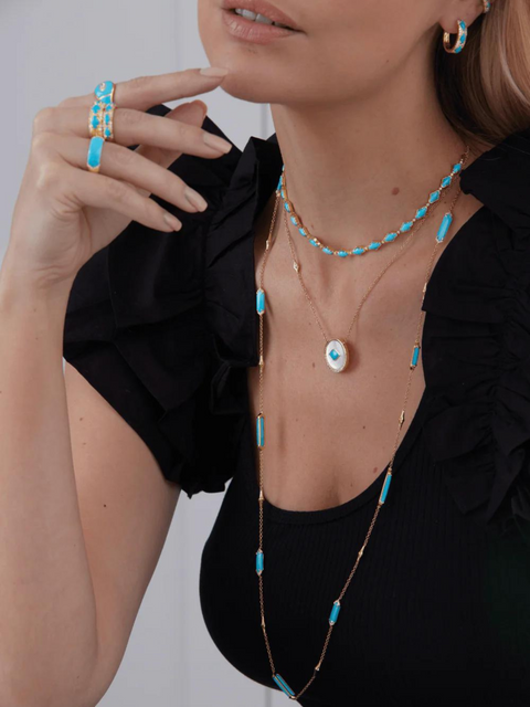 Lucia Turquoise & Gold Elongated Hexagon Long Necklace,Sara Weinstock,- Fivestory New York