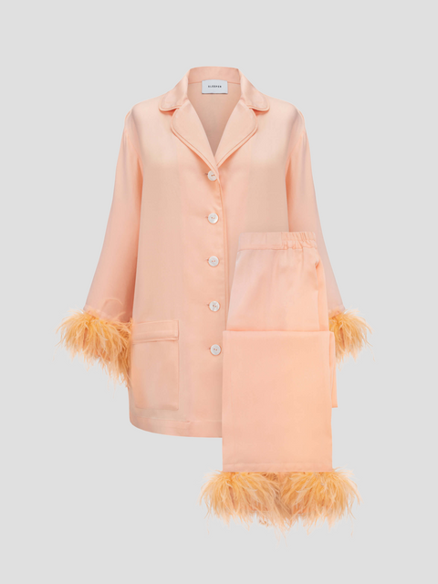 Party Pajama Set with Detachable Feathers in Peach,Sleeper,- Fivestory New York