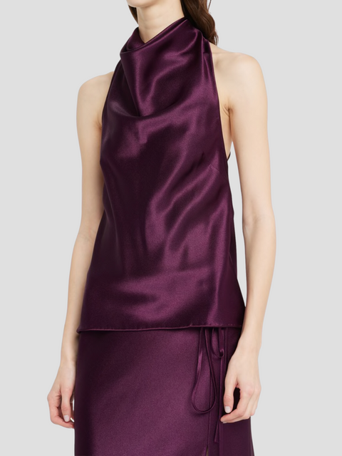 Crepe High Neck Halter Top in Purple,Jason Wu Collection,- Fivestory New York