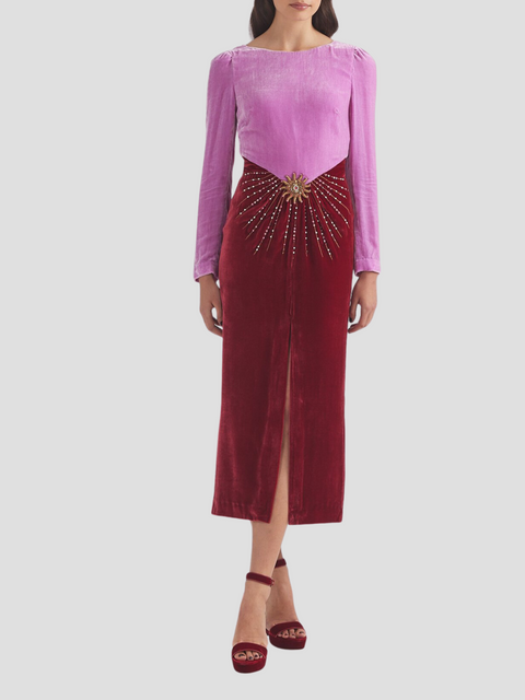 Alix Embroidered-Front Slit Midi Dress,SALONI,- Fivestory New York