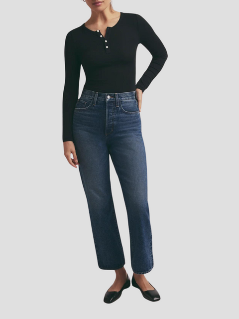 The Henley Ribbed Long Sleeve in Black,FAVORITE DAUGHTER,- Fivestory New York