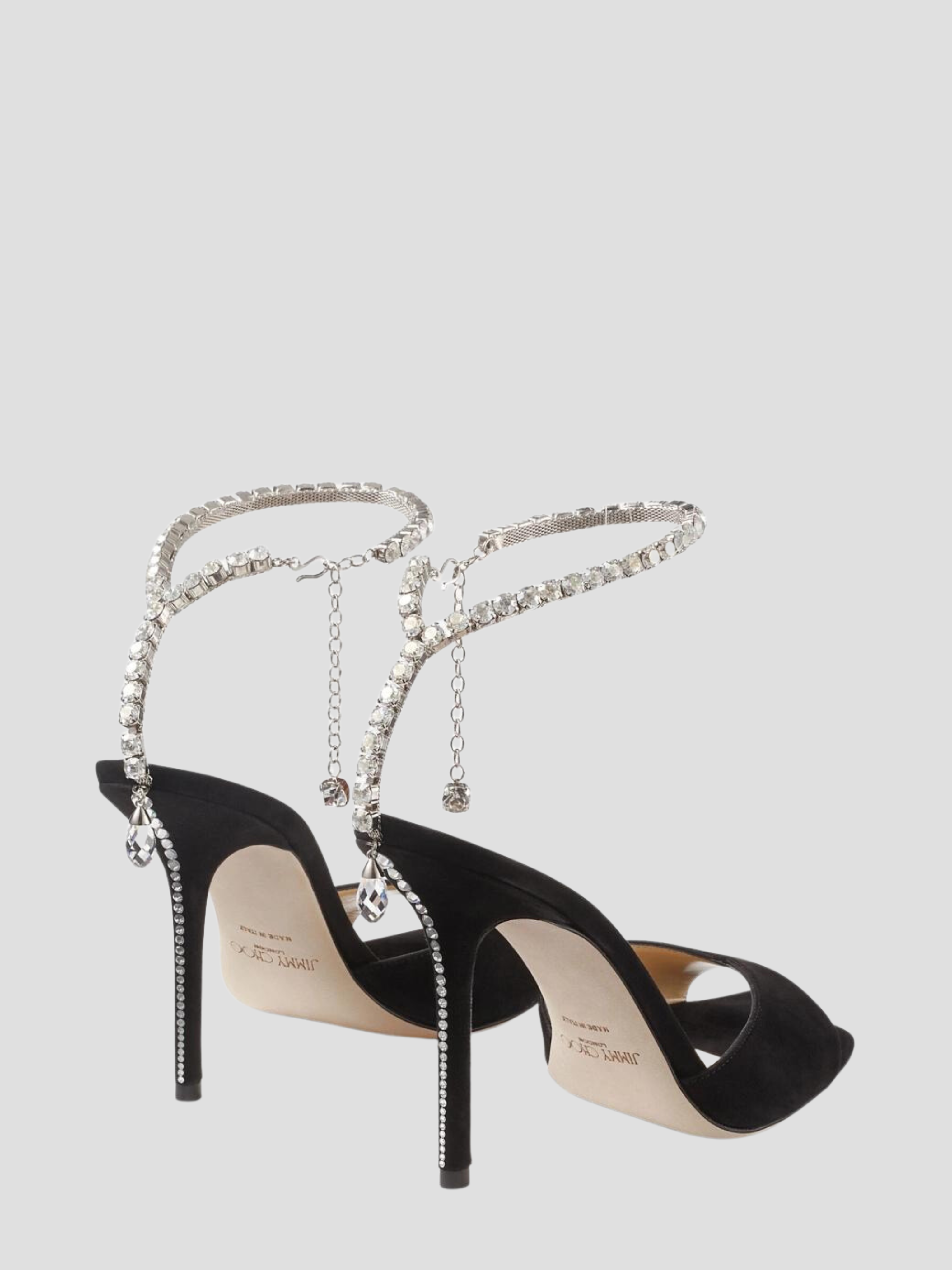 Saeda Sandal 100mmÊBlack Suede Sandals with Crystal Embellishment,Jimmy Choo,- Fivestory New York