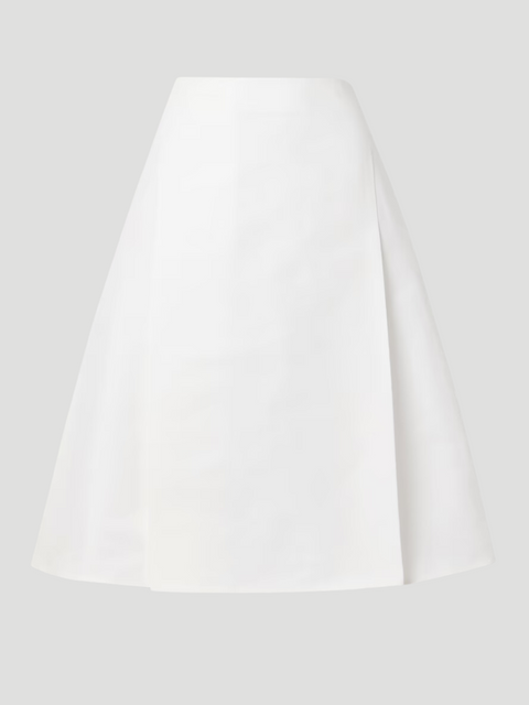 White Cotton Cady A-Line Midi Skirt