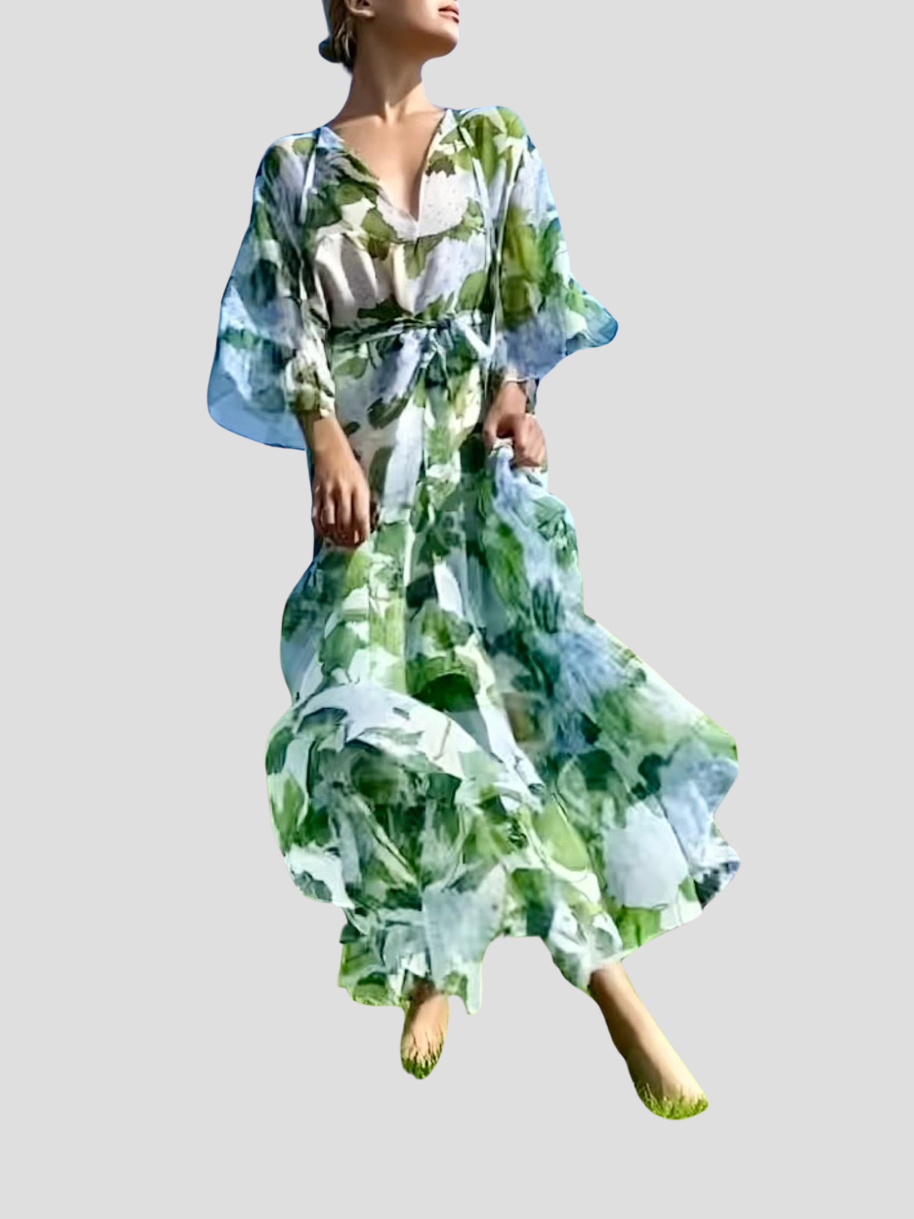 Praire Floral Silk Chiffon Maxi Dress in Green and White Fivestory Praire Floral Silk Chiffon Maxi Dress in Green and White Fivestory
