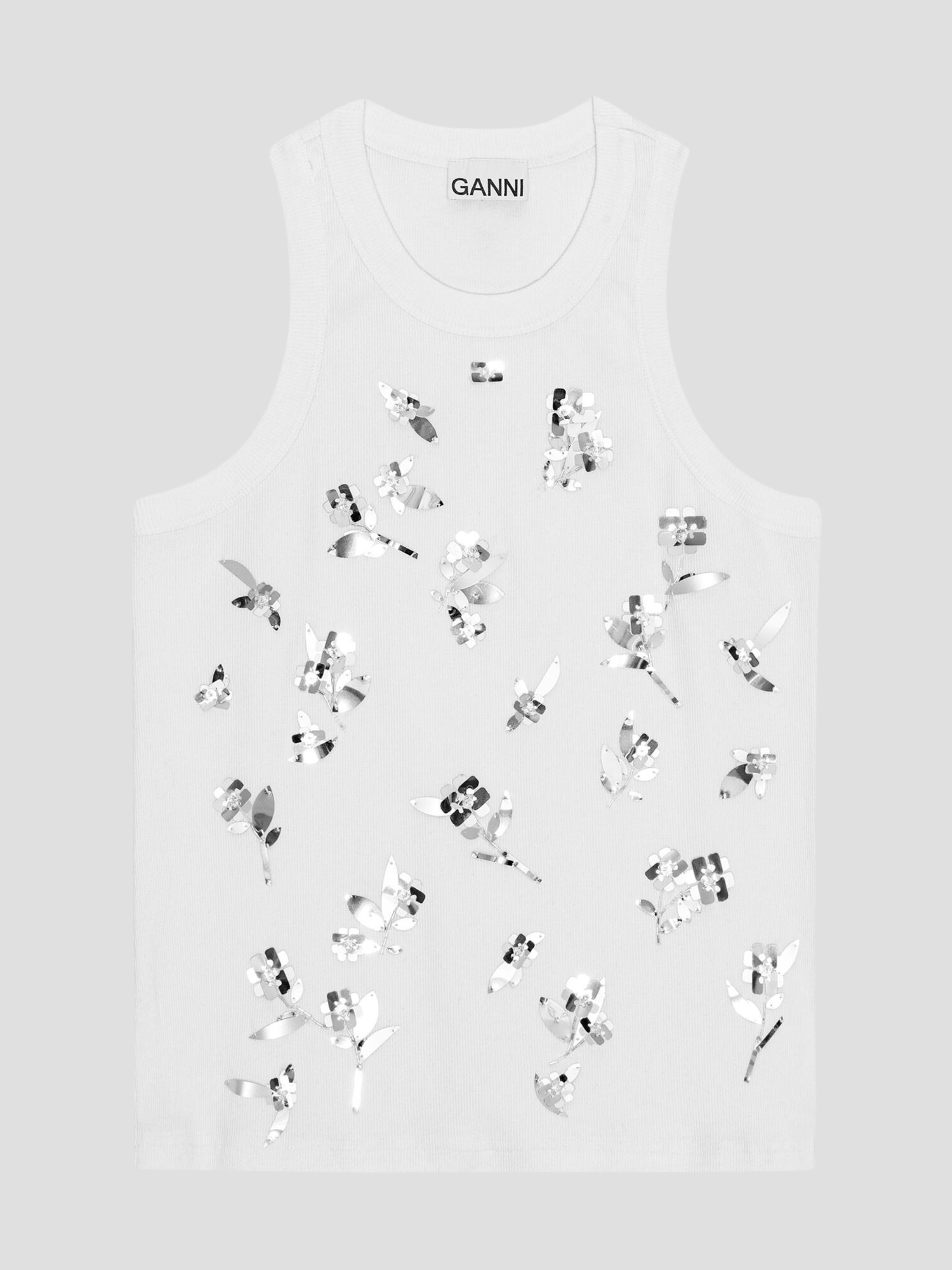 Rib Jersey Embellish Tank Top,Ganni,- Fivestory New York