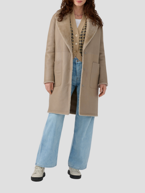 Collins Shearling Leather Reversible Coat in Warm Sand,GRENN PILOT,- Fivestory New York