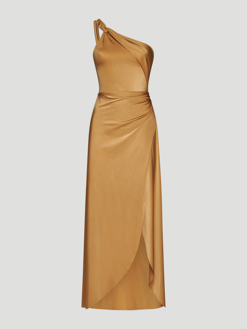 Rosina Champagne One-Shoulder Maxi Dress