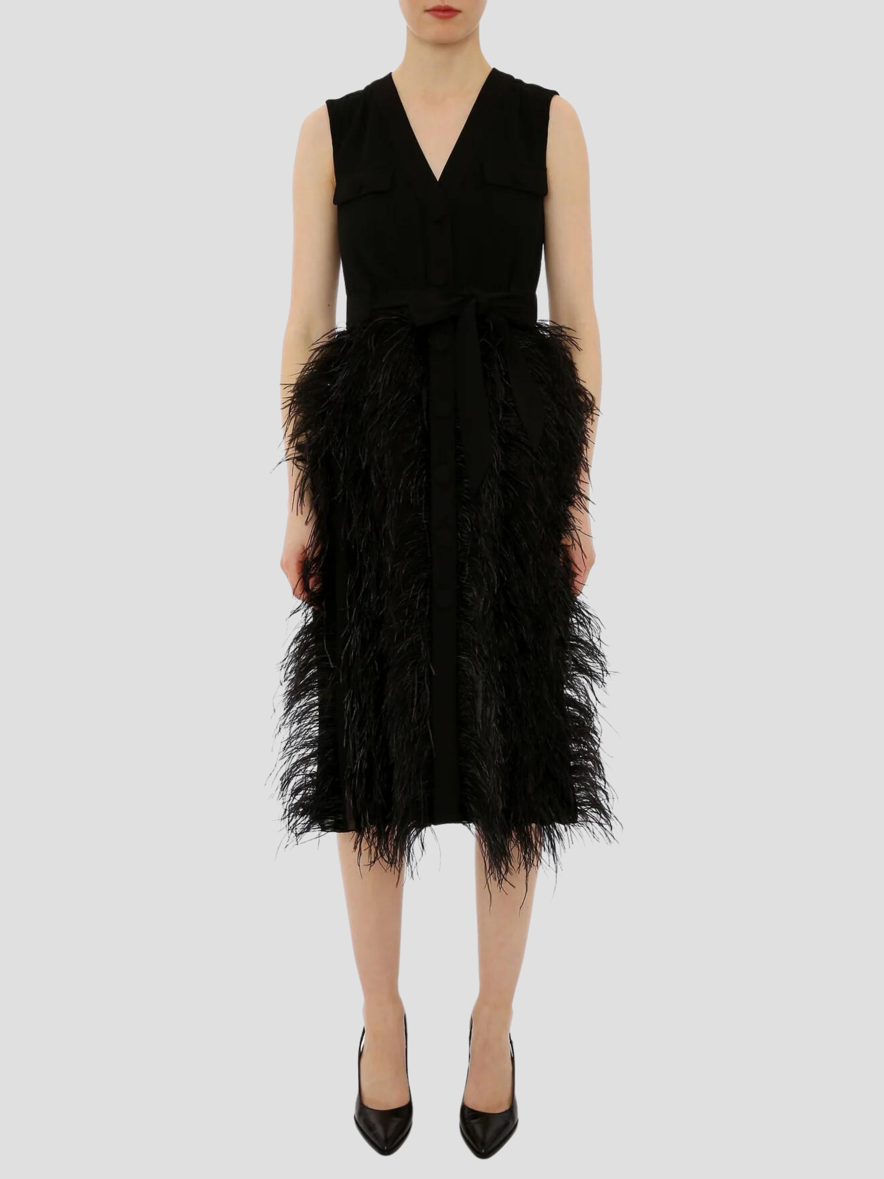 Elizabeth Feather Midi Dress in Black,Huishan Zhang,- Fivestory New York