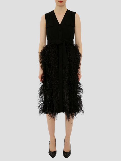Elizabeth Feather Midi Dress in Black,Huishan Zhang,- Fivestory New York
