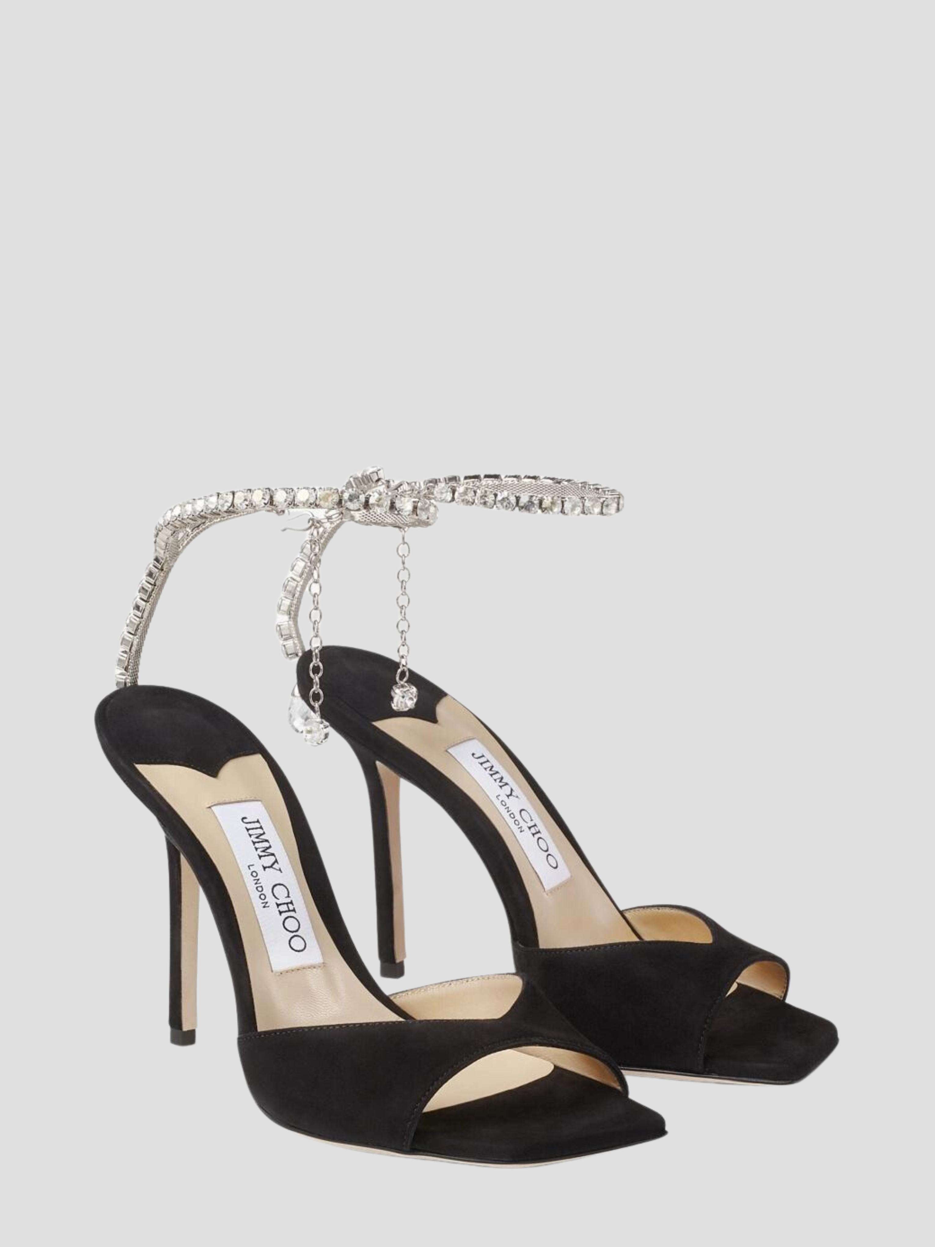 Saeda Sandal 100mmÊBlack Suede Sandals with Crystal Embellishment,Jimmy Choo,- Fivestory New York