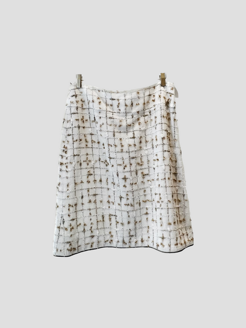 Chanel White w/ Gold Tweed Black Ribbon Trim Skirt Set,1142 Nc,- Fivestory New York