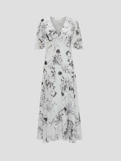 White/Black Short Sleeve Floaty Godet Dress,VICTORIA BECKHAM,- Fivestory New York