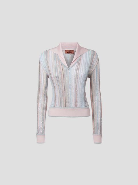 Blush Multicolor V-Neck Sweater with Sequins,MISSONI,- Fivestory New York