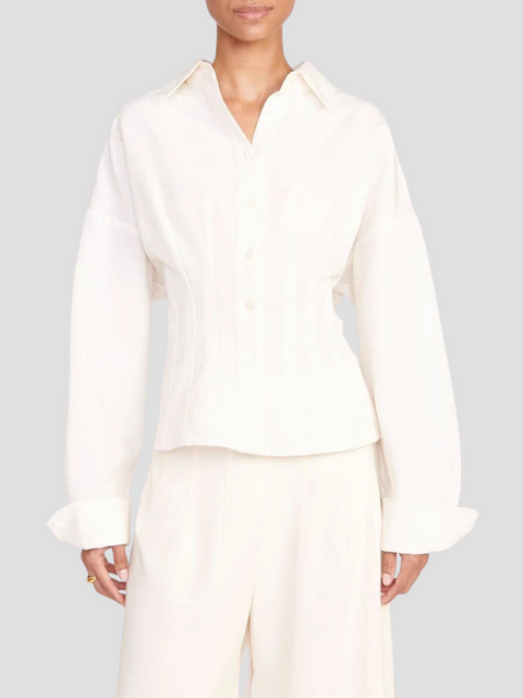 Ophelia White Corset Button-Down Shirt,Staud,- Fivestory New York