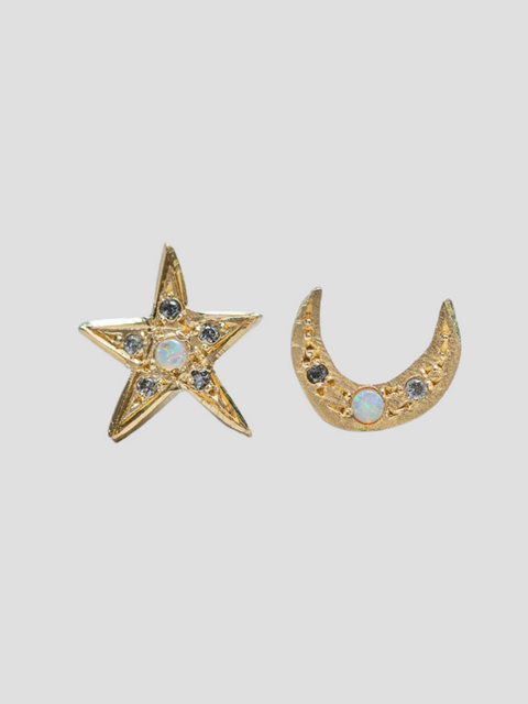 Star and Moon Studs,Sarah Gardner,- Fivestory New York