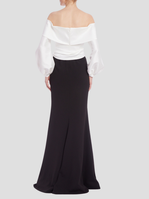 Off-the-Shoulder Two-Tone Gown,Badgley Mischka,- Fivestory New York