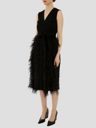 Elizabeth Feather Midi Dress in Black,Huishan Zhang,- Fivestory New York