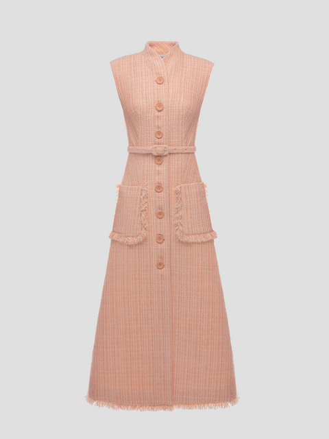 Pink Felicity Sleeveless Tweed Belted Midi Dress,Huishan Zhang,- Fivestory New York