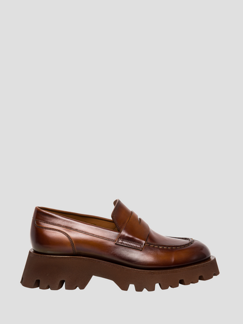 Smooth Leather Loafers in Brown,Santoni,- Fivestory New York