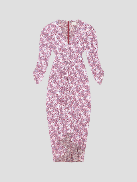 Pink Albini Butterfly Stretch Silk Midi Dress,ISABEL MARANT,- Fivestory New York