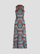 Brown and Blue Printed Sleeveless Midi Dress,Etro,- Fivestory New York