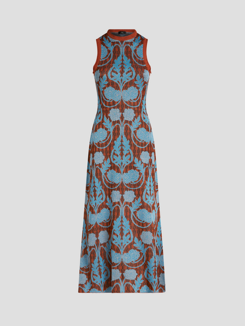 Brown and Blue Printed Sleeveless Midi Dress,Etro,- Fivestory New York