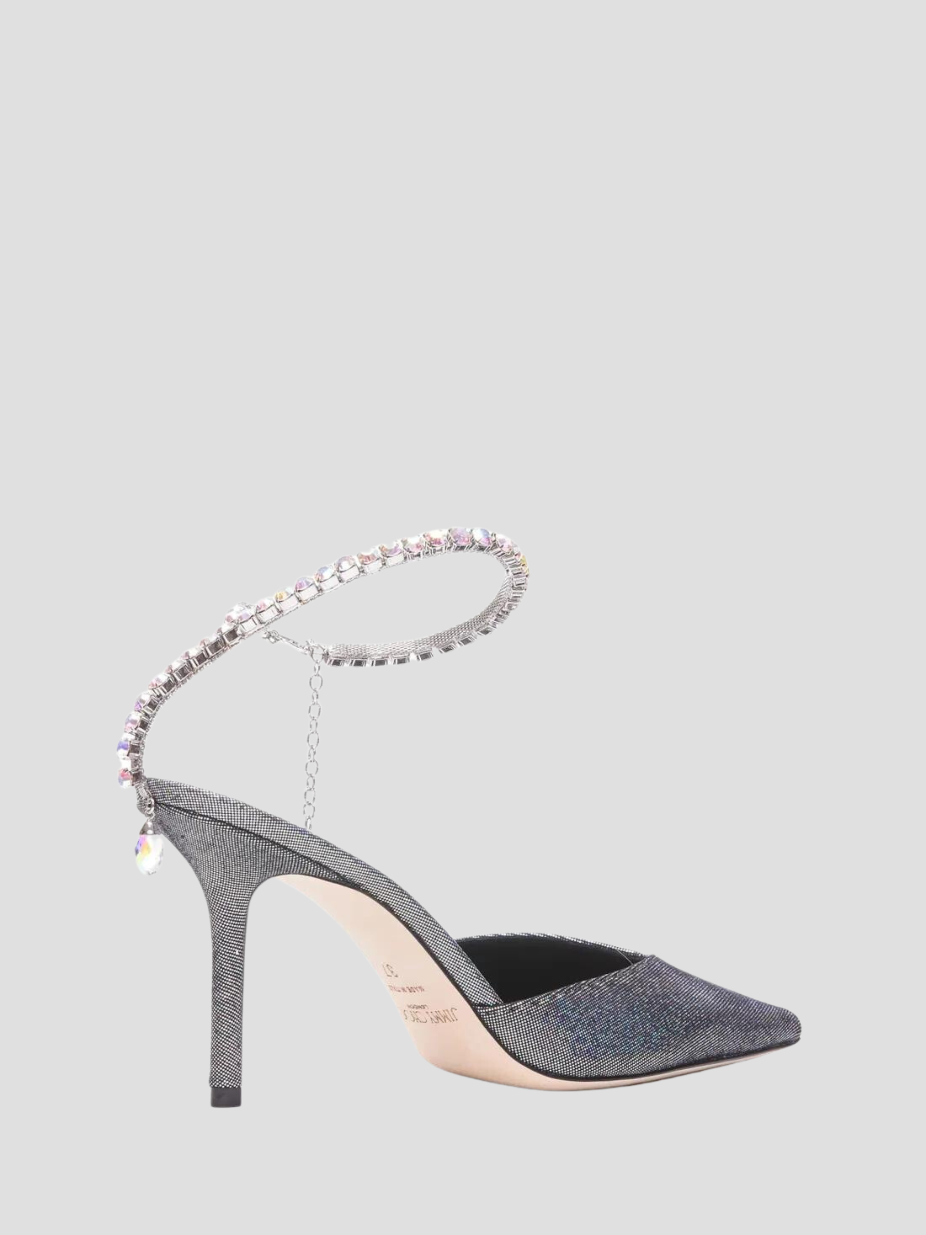 Saeda 85mm Silver Metallic Disco Suede with Crystal Embellishment,Jimmy Choo,- Fivestory New York