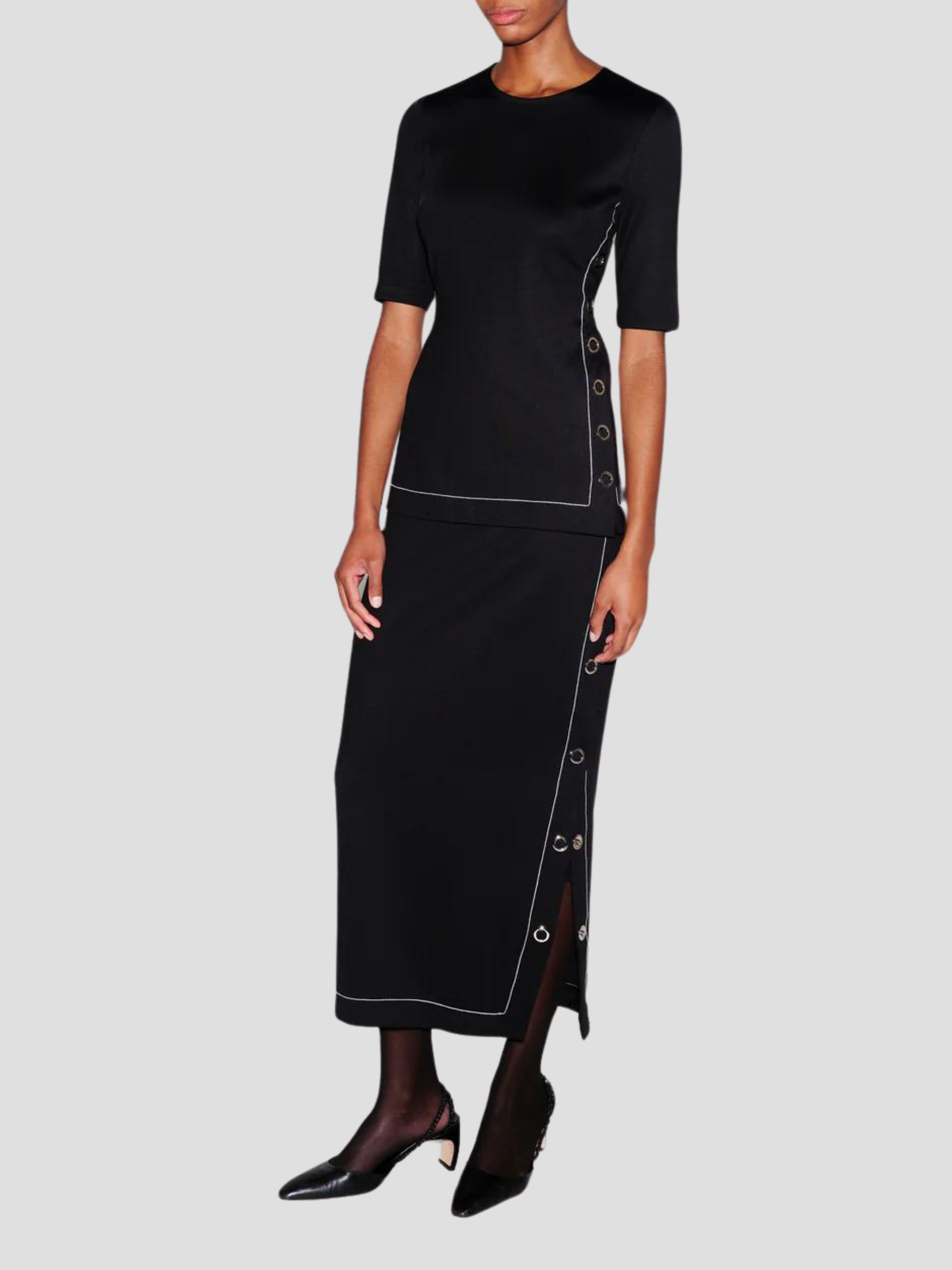 Midi Snap Skirt in Black,Rosetta Getty,- Fivestory New York