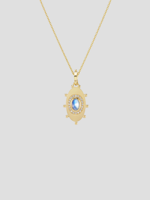 Oval Evil Eye Amulet Necklace in Moonstone
