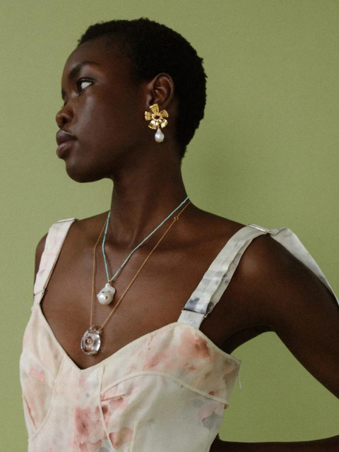 Gold Lotus Pearl Earrings,Lizzie Fortunato Jewels,- Fivestory New York