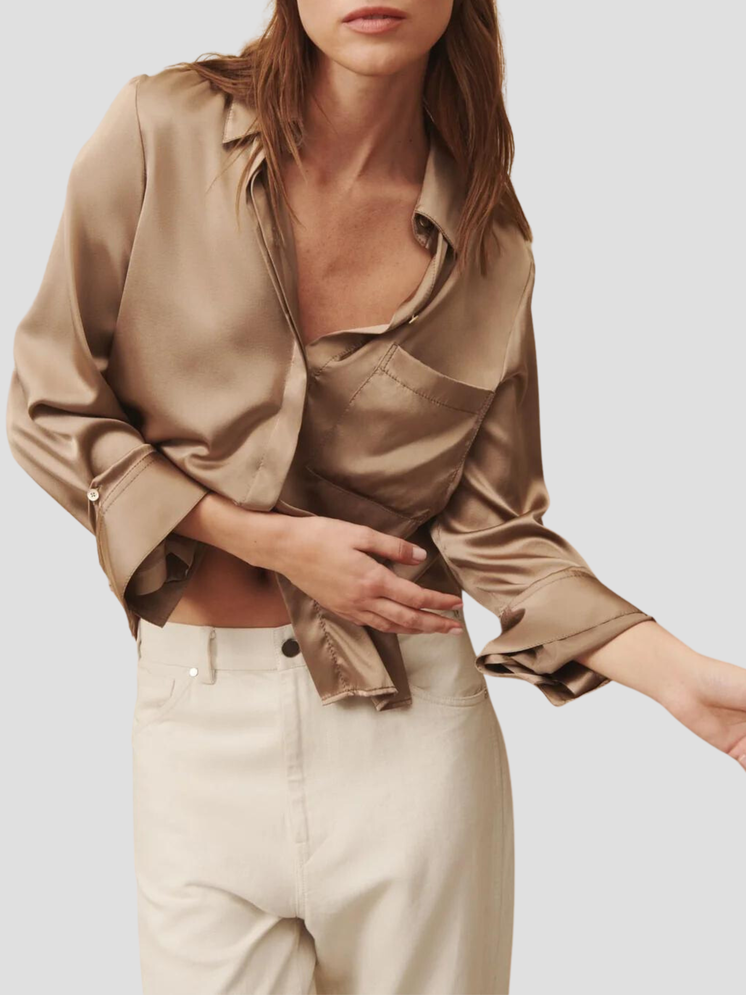 Boyfriend Shirt in Champagne Silk,TWP,- Fivestory New York