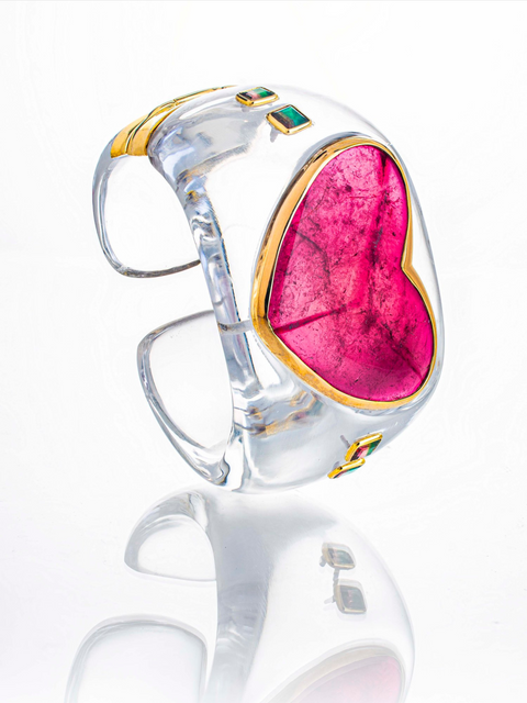 Rock Crystal Bracelet with Tourmaline Heart,Guita M,- Fivestory New York