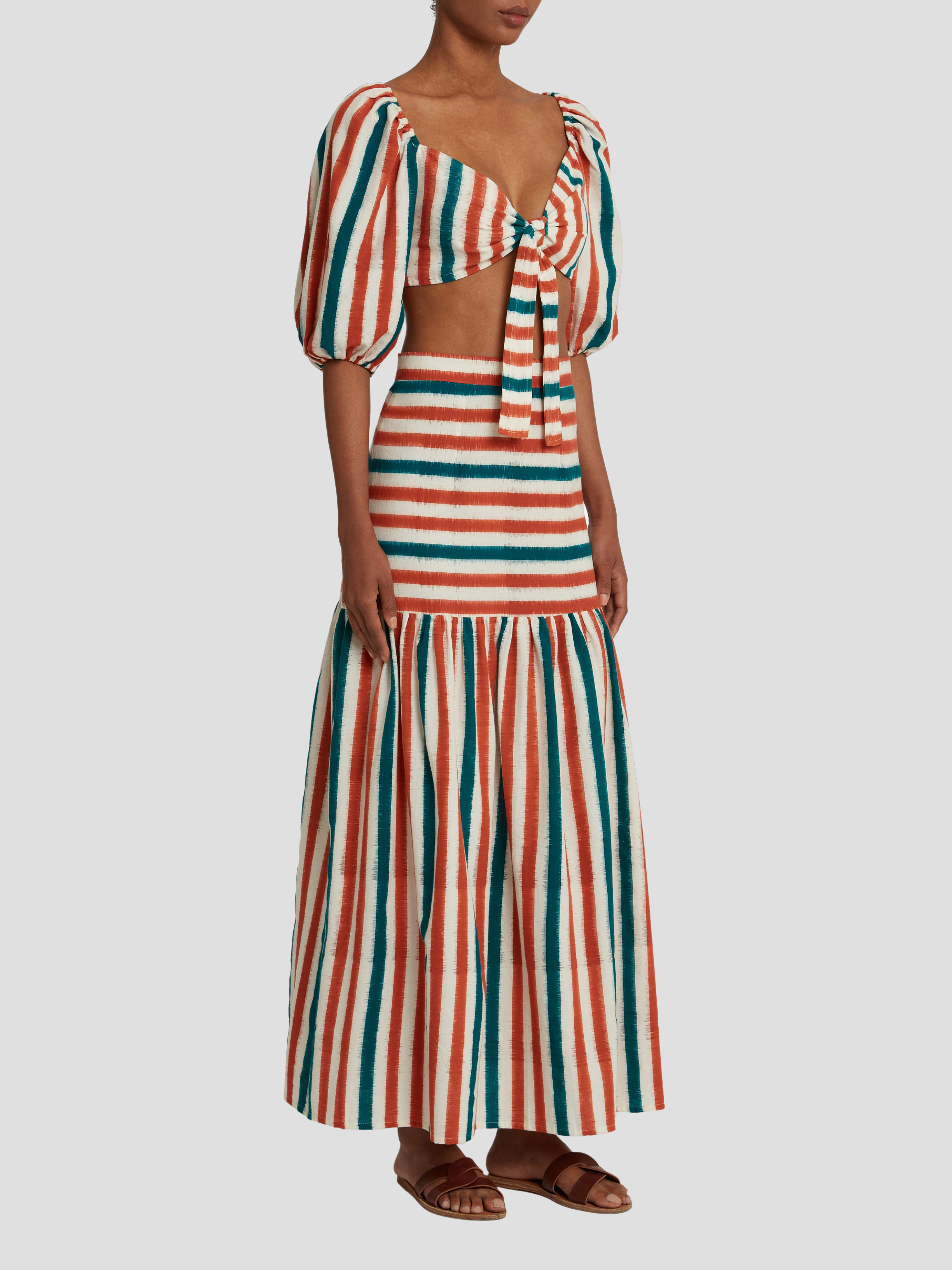 Brown Green Thaia Ikat Stripes Top,Emporio Sirenuse,- Fivestory New York