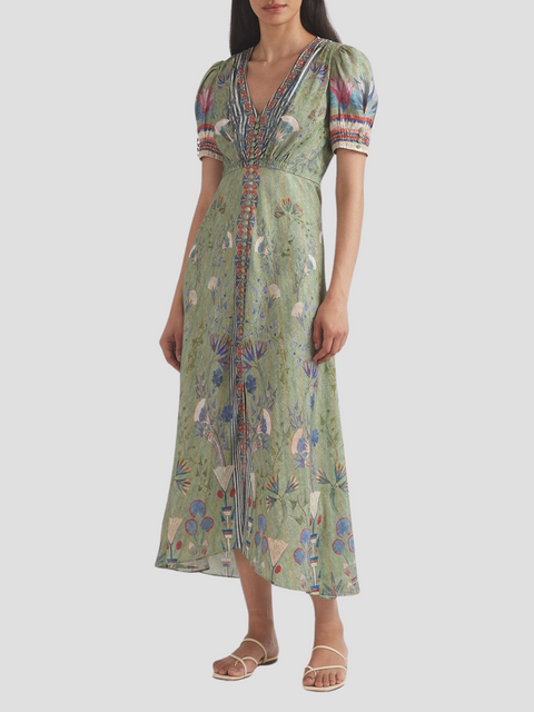 Lea V-Neck Short Sleeve Printed Dress,SALONI,- Fivestory New York