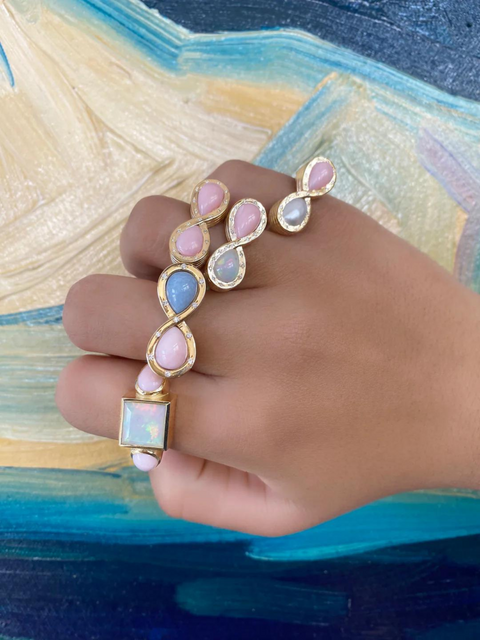 14K YG Pink Opal, Opal and Diamond Infinity Ring,Sig Ward Jewelry,- Fivestory New York