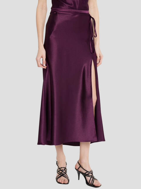 💜 JASON WU Cassis Purple Triacetate Crinkled Twill Blouson Wrap Midi Dress  8 M