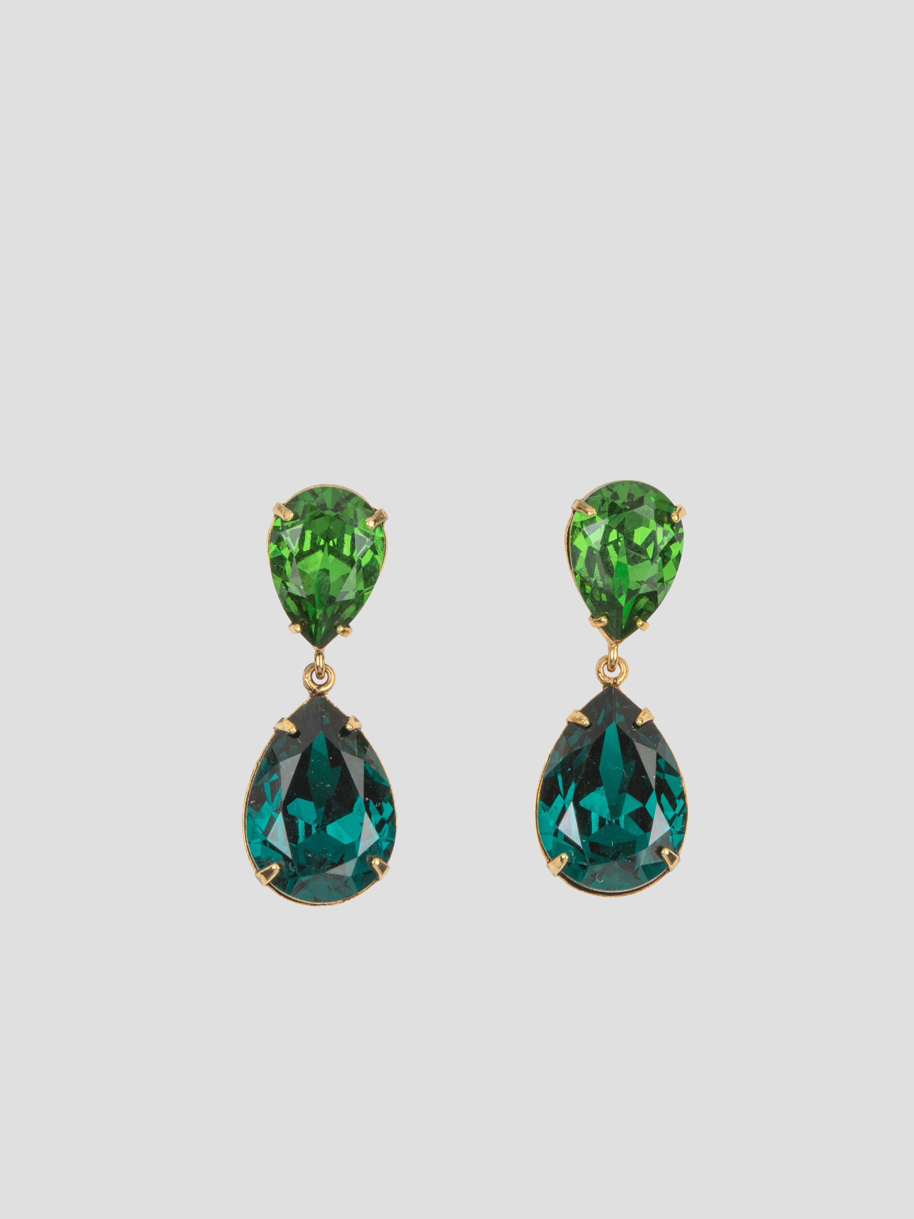 Judy Emerald Gold Plated Double Pear Cut Swarovski Crystal Drop Earrings,JENNIFER BEHR,- Fivestory New York