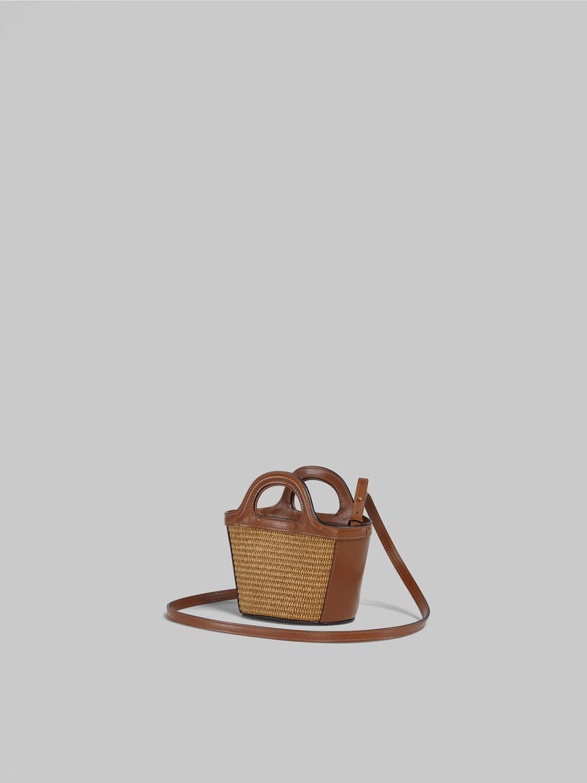 Tropicalia Micro Bag in Brown Leather and Raffia-effect Fabric,MARNI,- Fivestory New York