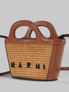 Tropicalia Micro Bag in Brown Leather and Raffia-effect Fabric,MARNI,- Fivestory New York