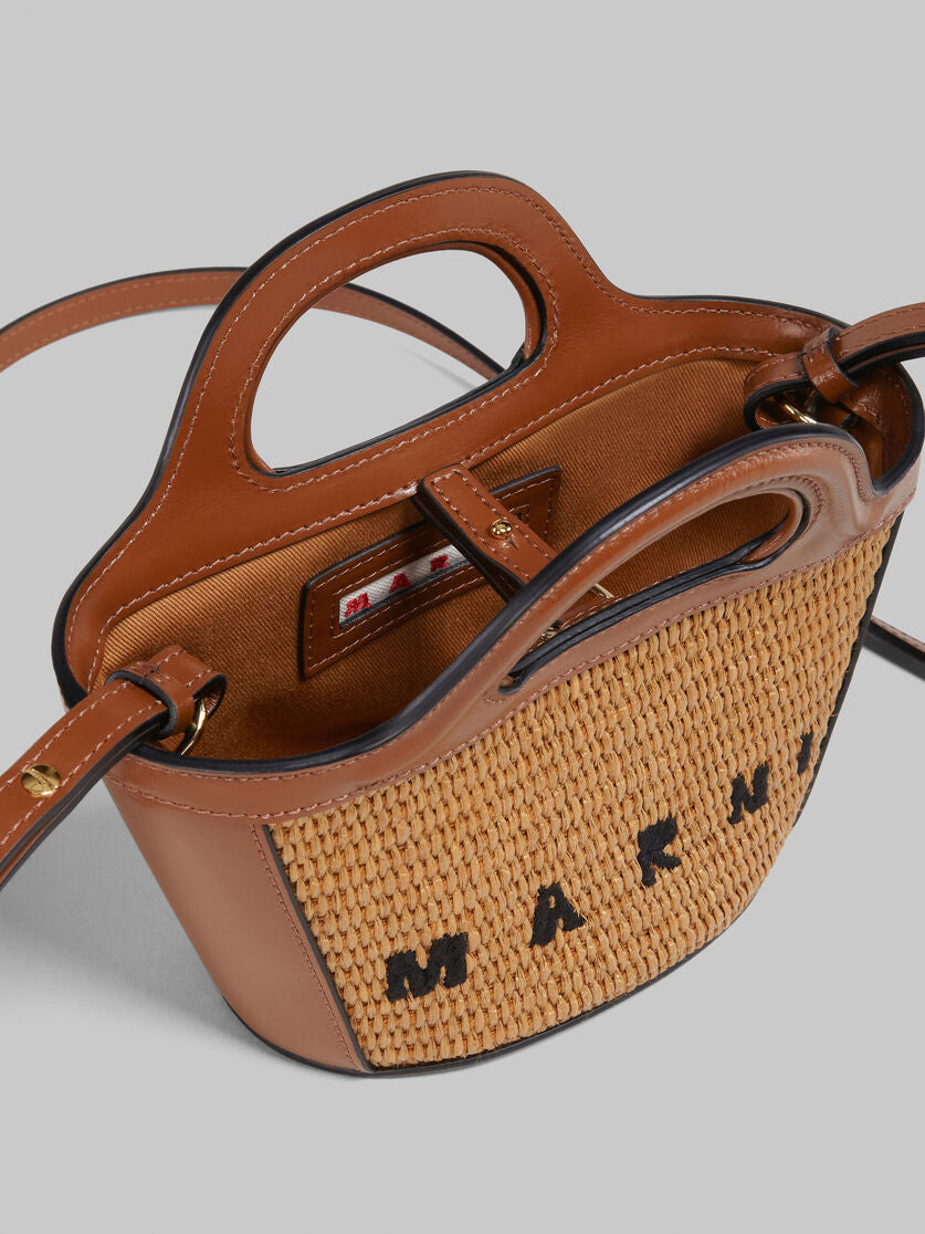 Tropicalia Micro Bag in Brown Leather and Raffia-effect Fabric,MARNI,- Fivestory New York