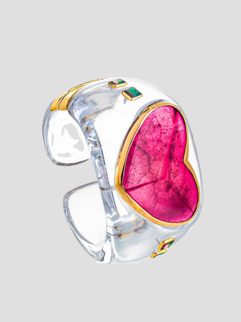 Rock Crystal Bracelet with Tourmaline Heart,Guita M,- Fivestory New York