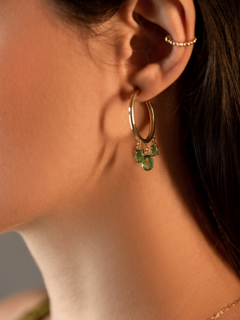 18K Gold and Emerald Hoop Earrings,Ju Bochner,- Fivestory New York