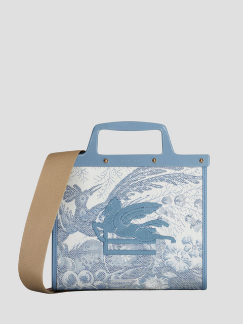 Light Blue Logo Tote with Canvas Shoulder Strap,ETRO,- Fivestory New York