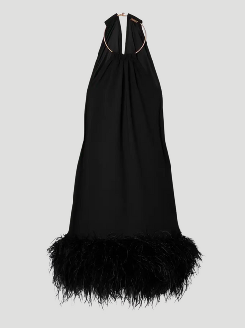 Reeves Feather-Trimmed Embellished Crepe Mini Dress