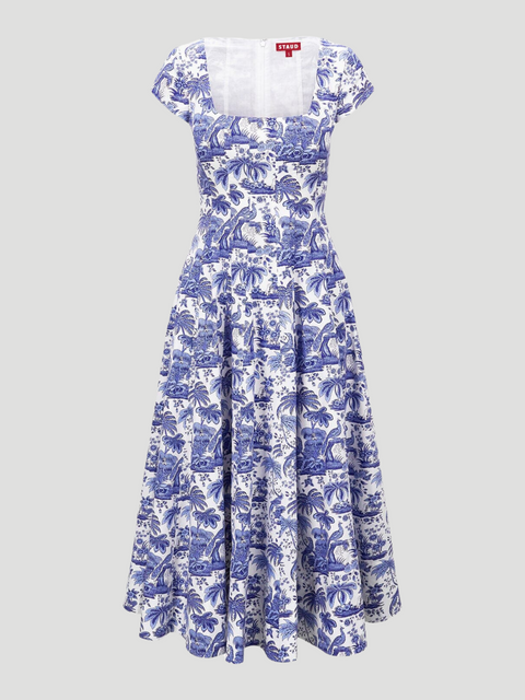 Wells Short-Sleeve Printed Midi Dress,Staud,- Fivestory New York
