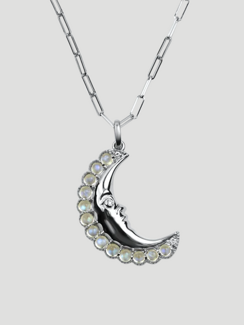 18k White Gold Moonstone Moon Necklace,Mark Henry,- Fivestory New York
