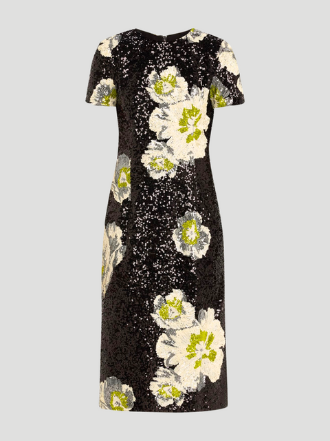 Black Short Sleeve Sheath Midi Dress,PRABAL GURUNG,- Fivestory New York