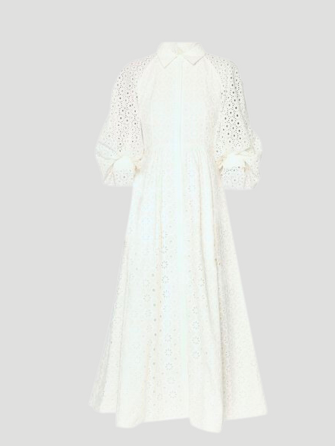 Hedren Broderie Anglaise Midi Dress in White,Huishan Zhang,- Fivestory New York