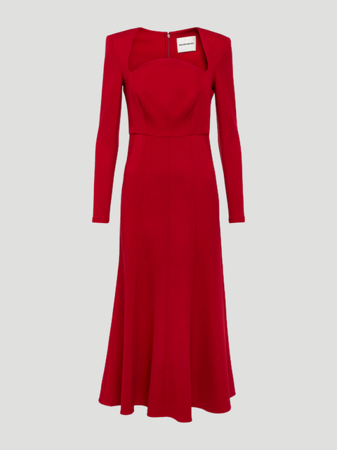 Red Long Sleeve Stretch-cady Midi Dress,ROLAND MOURET,- Fivestory New York